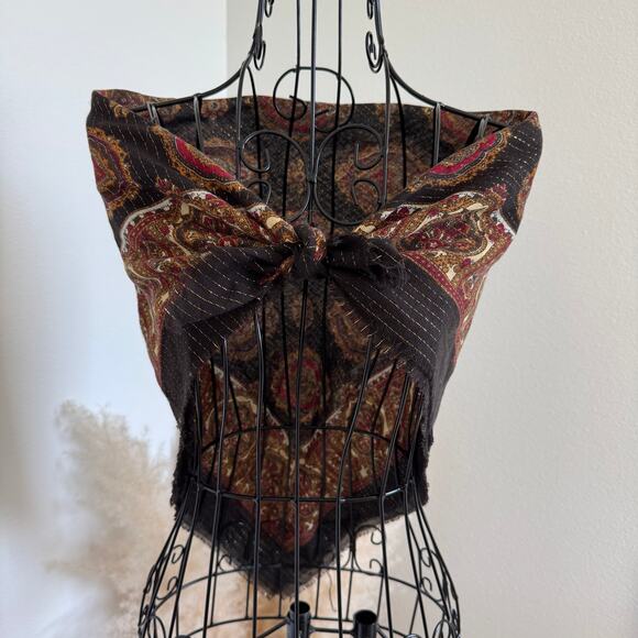 Vintage Glentex Dark Brown Paisley Floral Lightweight Boho Square Scarf - Picture 8 of 9